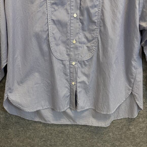 J Crew Shirt Women Size 14 Blue Cotton Thomas Mason Pin Stripe Tuxedo Bib Button - Picture 4 of 12